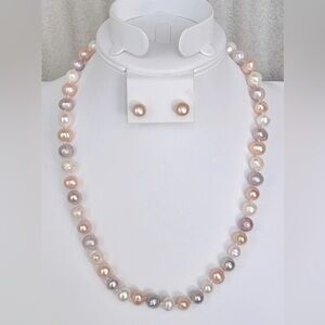8-9mm Multi Color Freshwater Pearl Necklace & Earrings SET